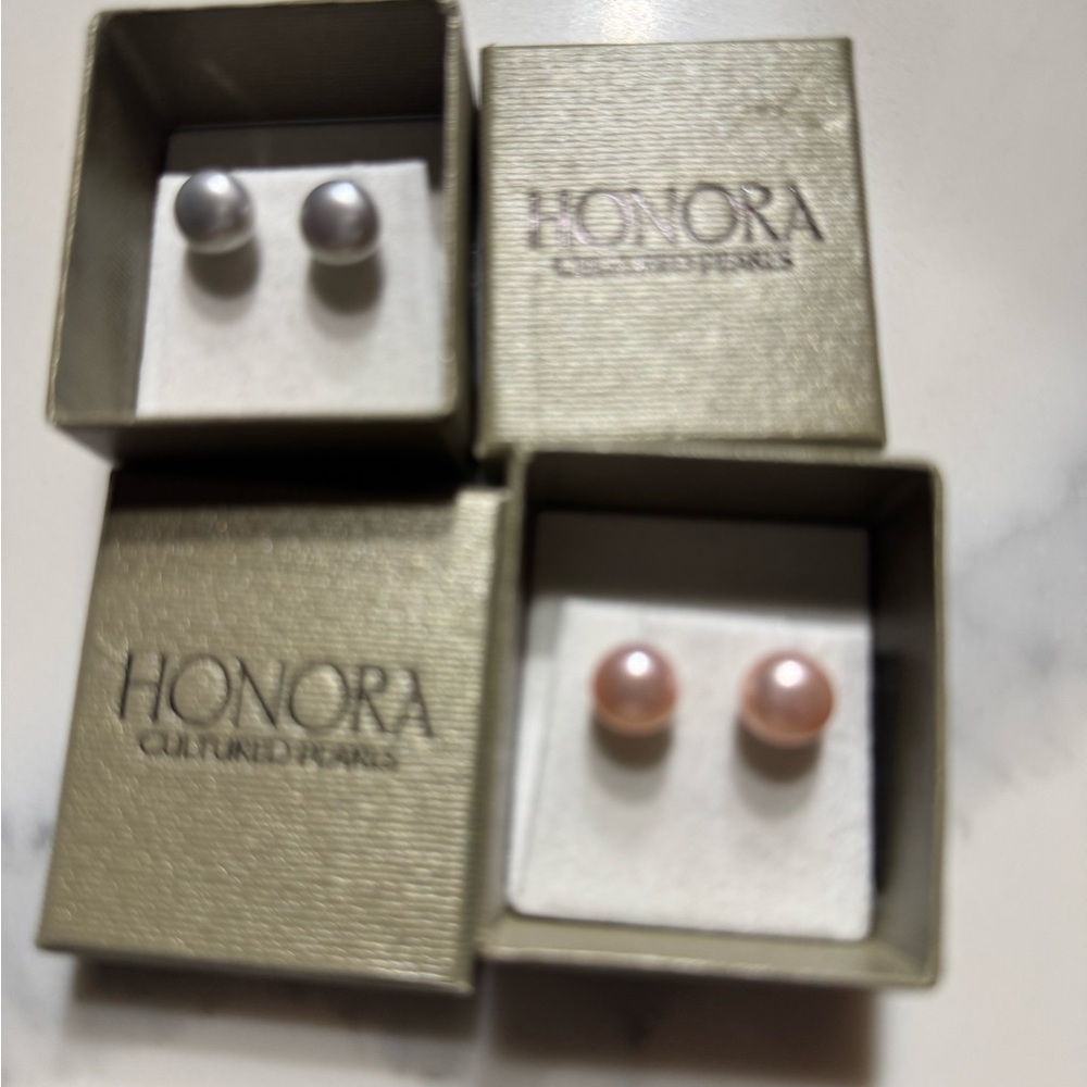 Honora Silver and Pink Pearl Earrings Set